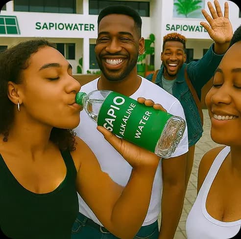 people drinking water and smiling